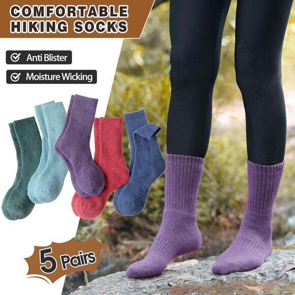 Women Merino Wool Color Series Sock 5 Pairs Warm Thick Crew Winter Boot Socks - Picture 5 of 6